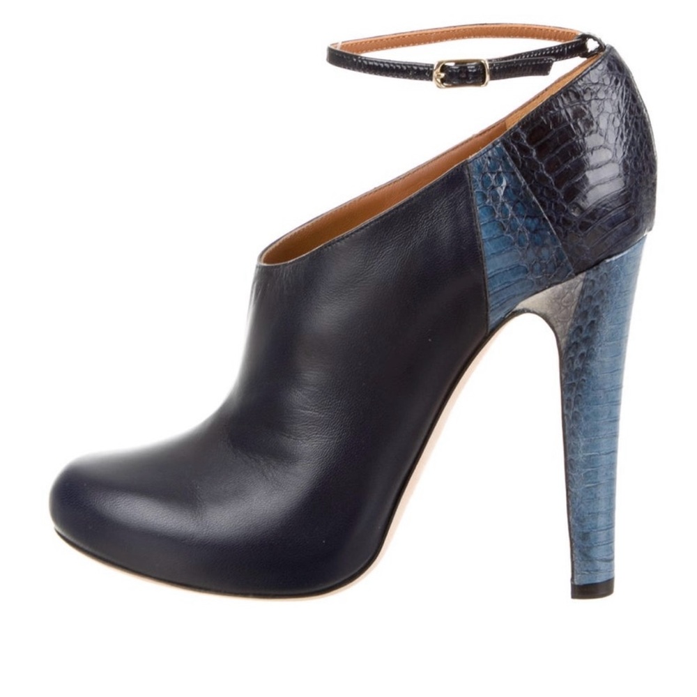 Malone Souliers Shari ankle booties with 5 inch snakeskin heels